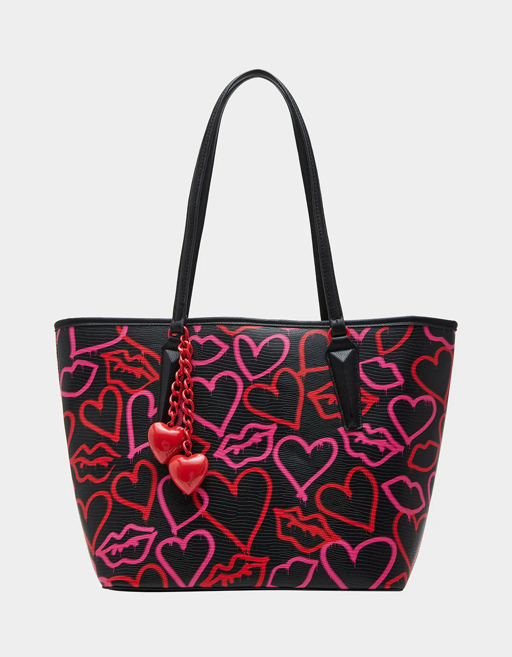 GRAFFITI HEART TOTE BLACK MULTI | Women's Shoulder Strap Graffiti Heart Tote Handbag | Betsey Johnson