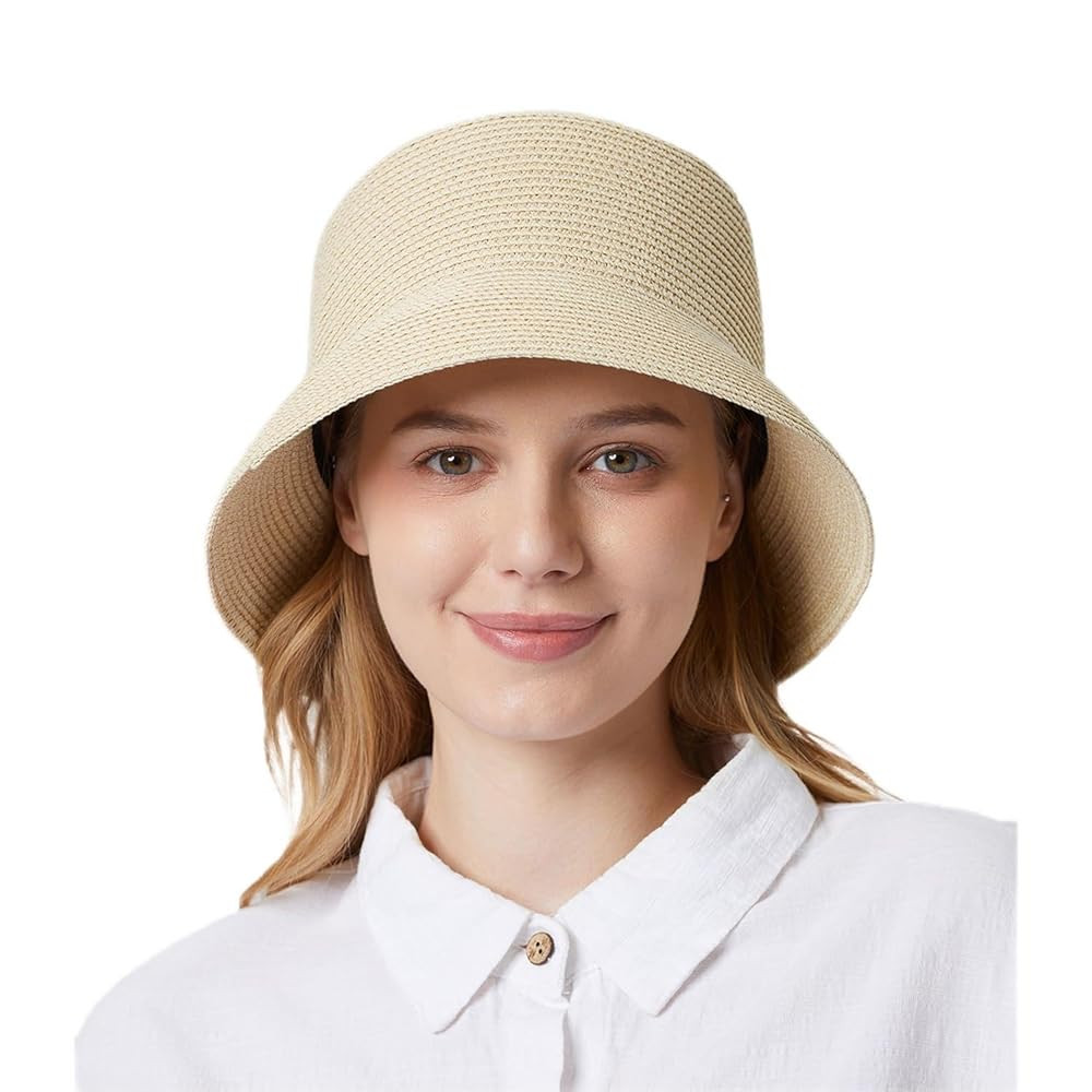 Women's Straw Bucket Hat Beach Hat Foldable Summer Travel Sun Caps Outdoor Fisherman Caps | Amazon (US)