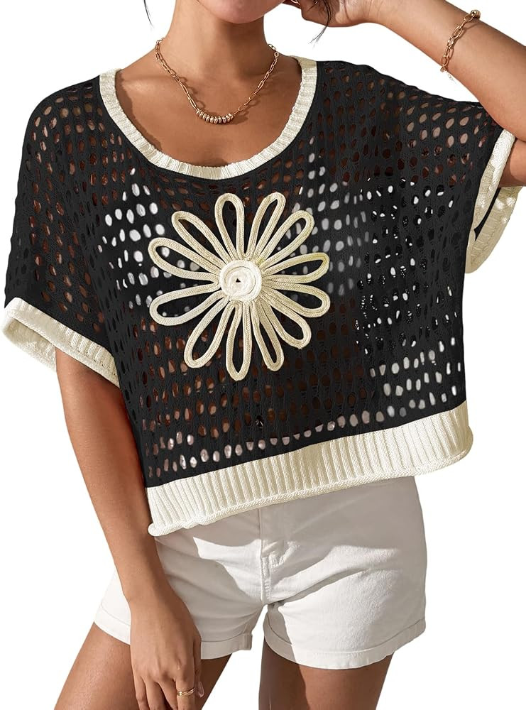 OCSTRADE Summer Crochet Tops for Women Boho Crop Hollow Out Sweaters Beach Vacation Knit Cover Up... | Amazon (US)