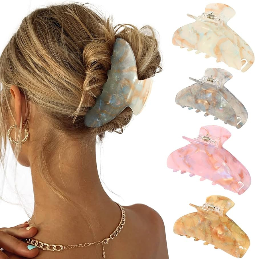 4Pcs Large Acrylic Hair Claw Clips - Strong Hold Thick Hair Banana Barrettes for Women Girls (Hai... | Amazon (US)