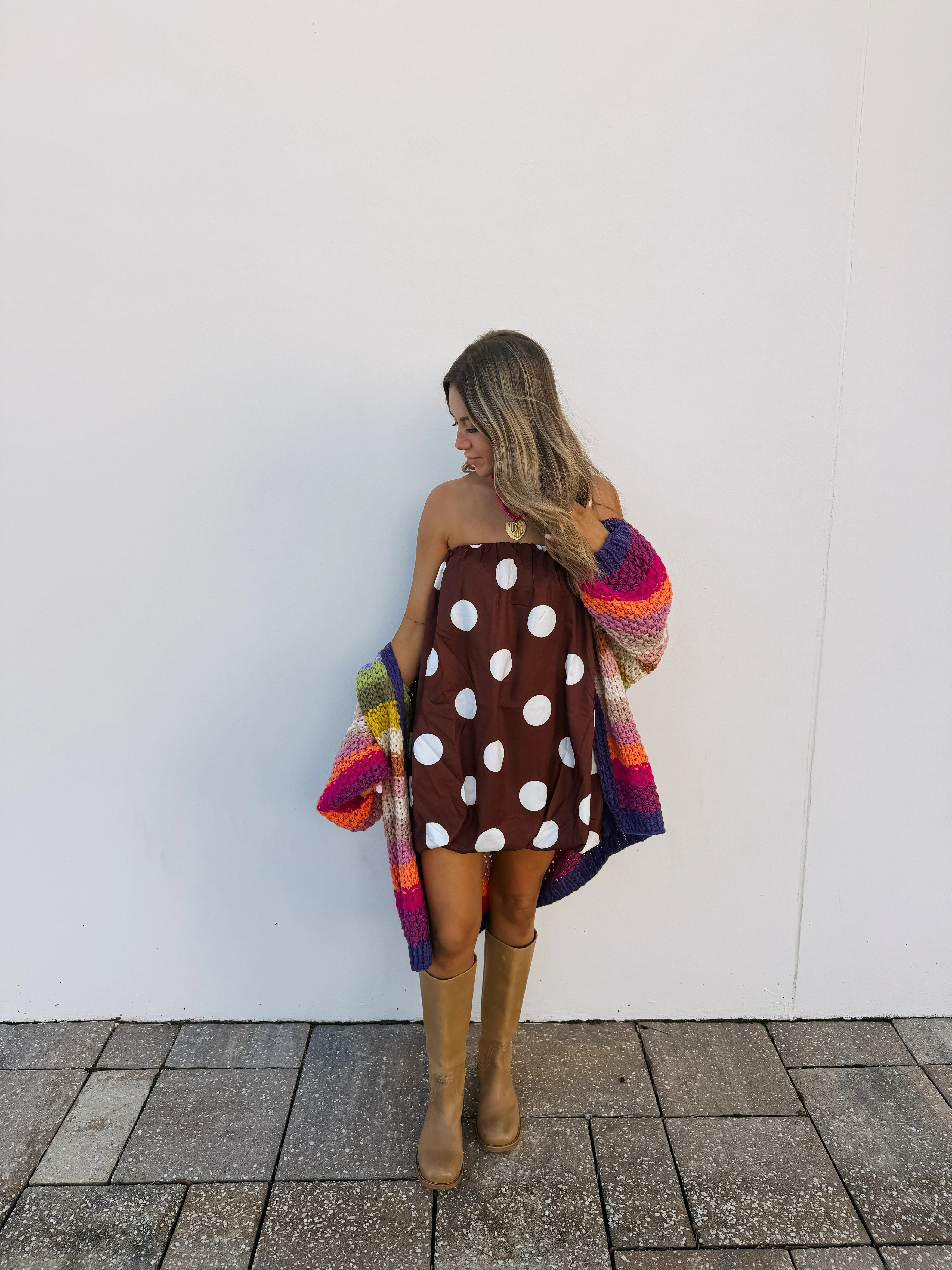 polka dot bubble dress - brown | Etta+East