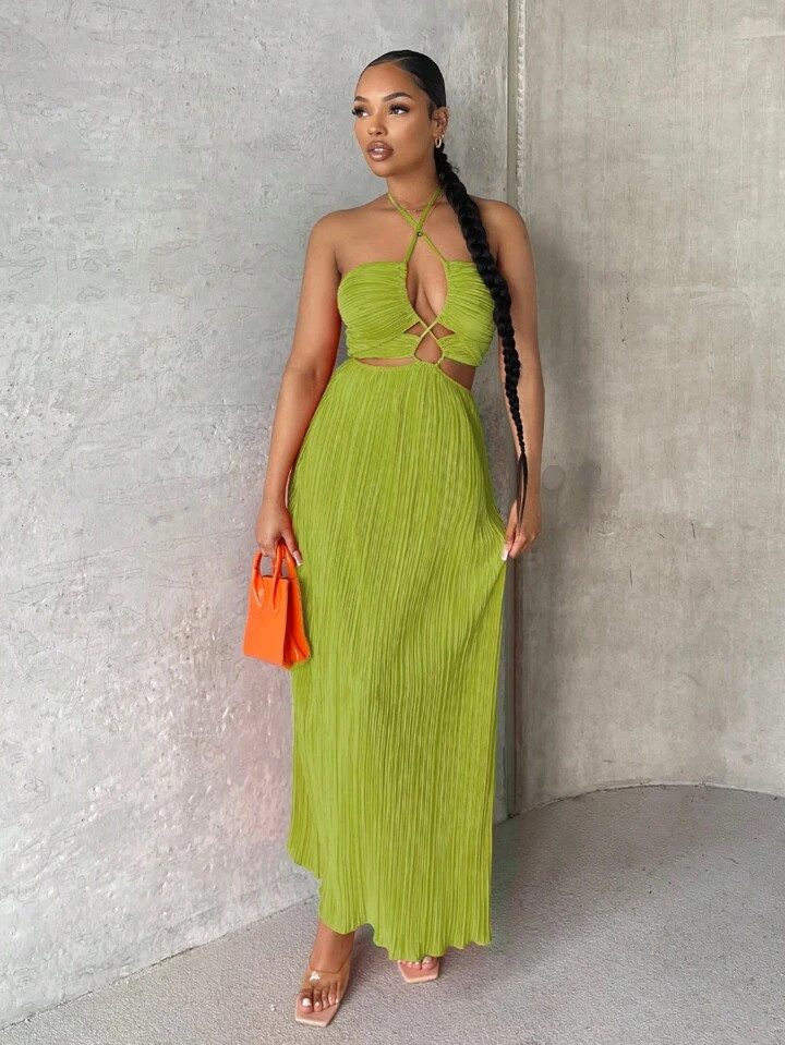SHEIN SXY Criss Cross Tie Backless Halter Dress | SHEIN