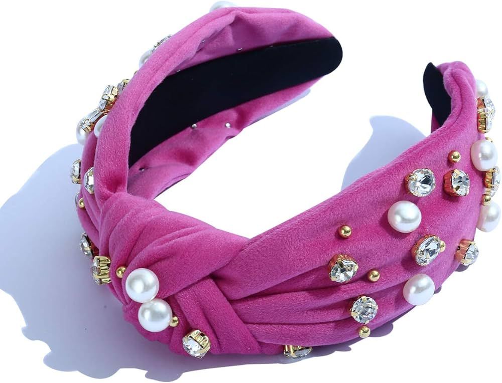 FEDANS Pearly Crystal Knotted Women Headband Luxury Pink Jeweled Embellished Top Hairband Fashion... | Amazon (US)