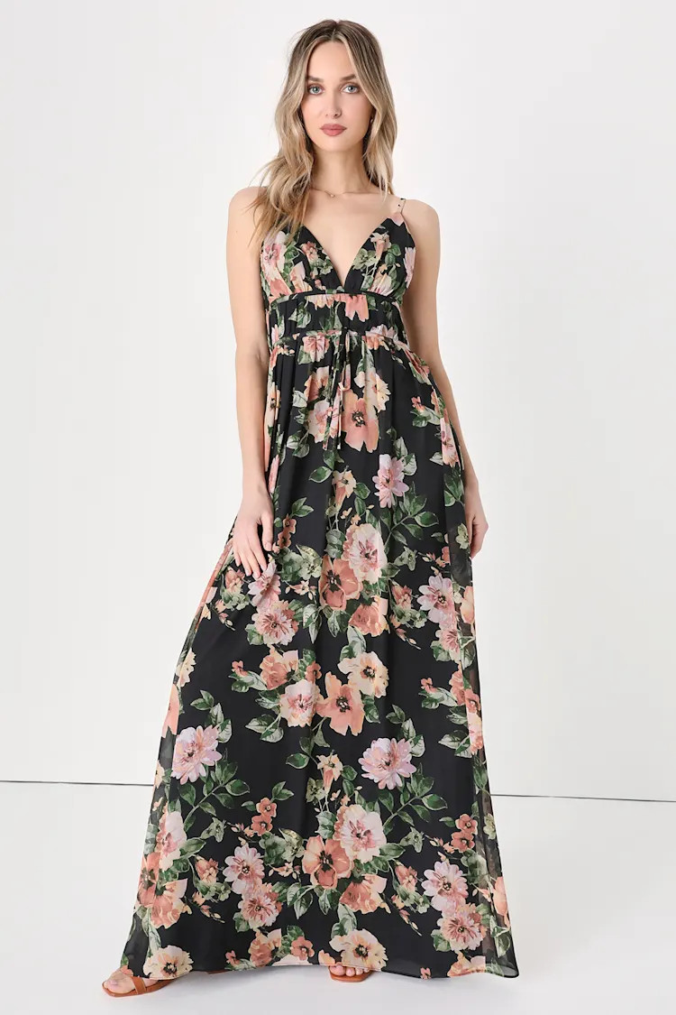 Gorgeous Moments Black Floral Print Sleeveless Maxi Dress | Lulus (US)
