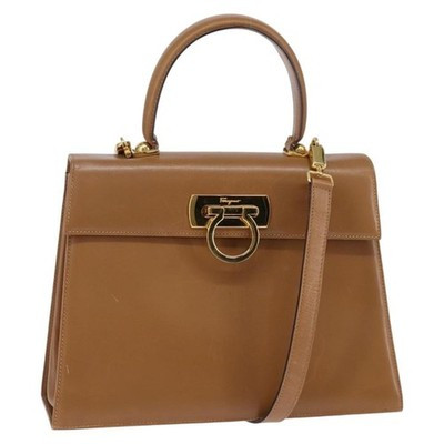 Salvatore Ferragamo Gancini Hand Bag Leather 2way Brown Gold Auth 142889 | eBay US