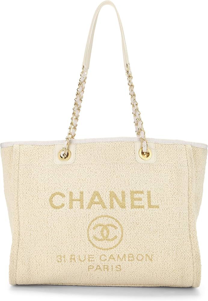 Amazon.com: Chanel, Pre-Loved White Tweed Deauville Shopping Tote Small, White : Luxury Stores | Amazon (US)