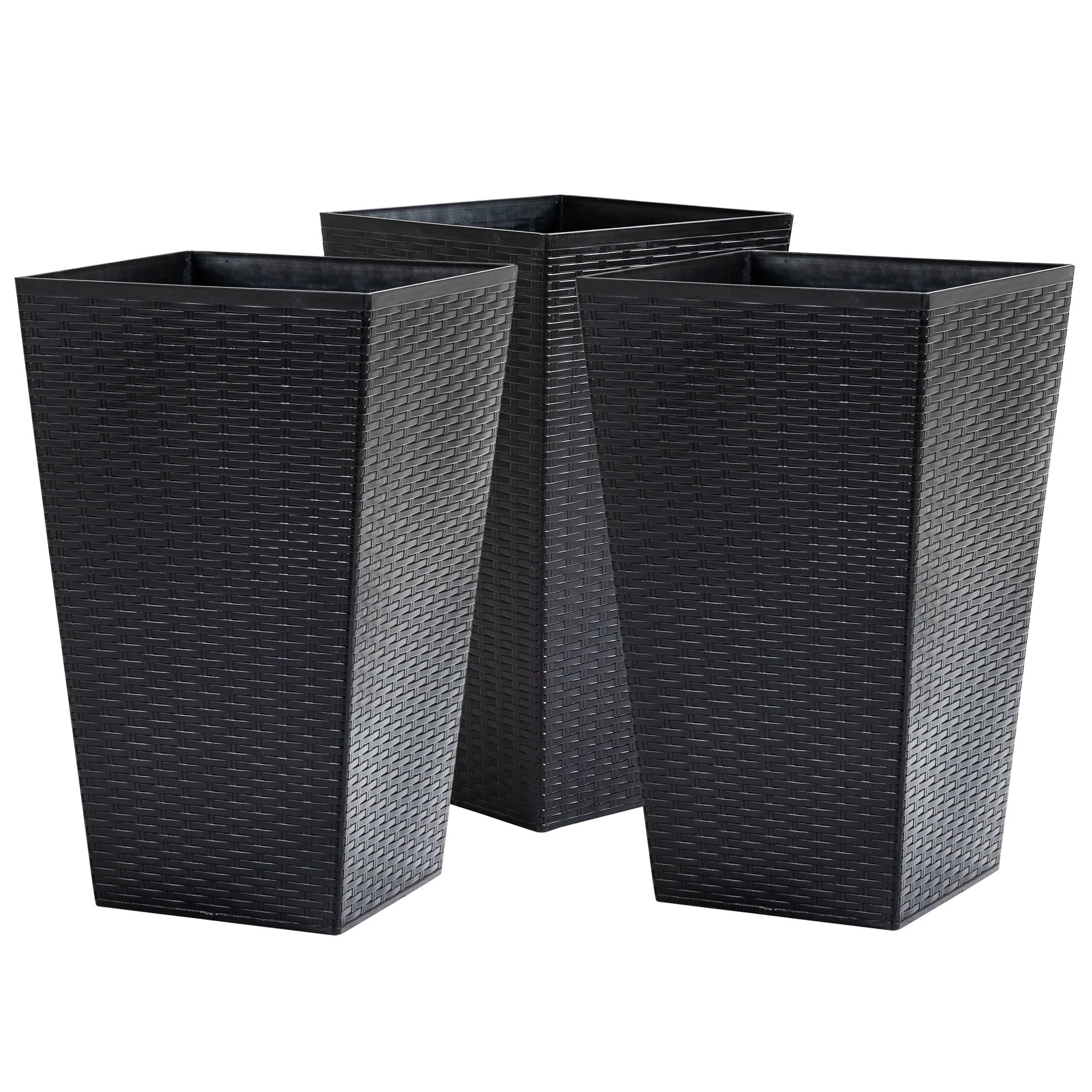 Outsunny Set of 3 Tall Planters with Drainage Hole, Black | Walmart (US)