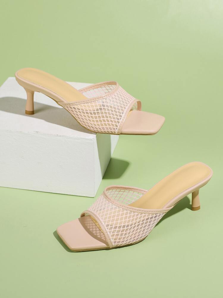Mesh Panel Heeled Mule Sandals | SHEIN
