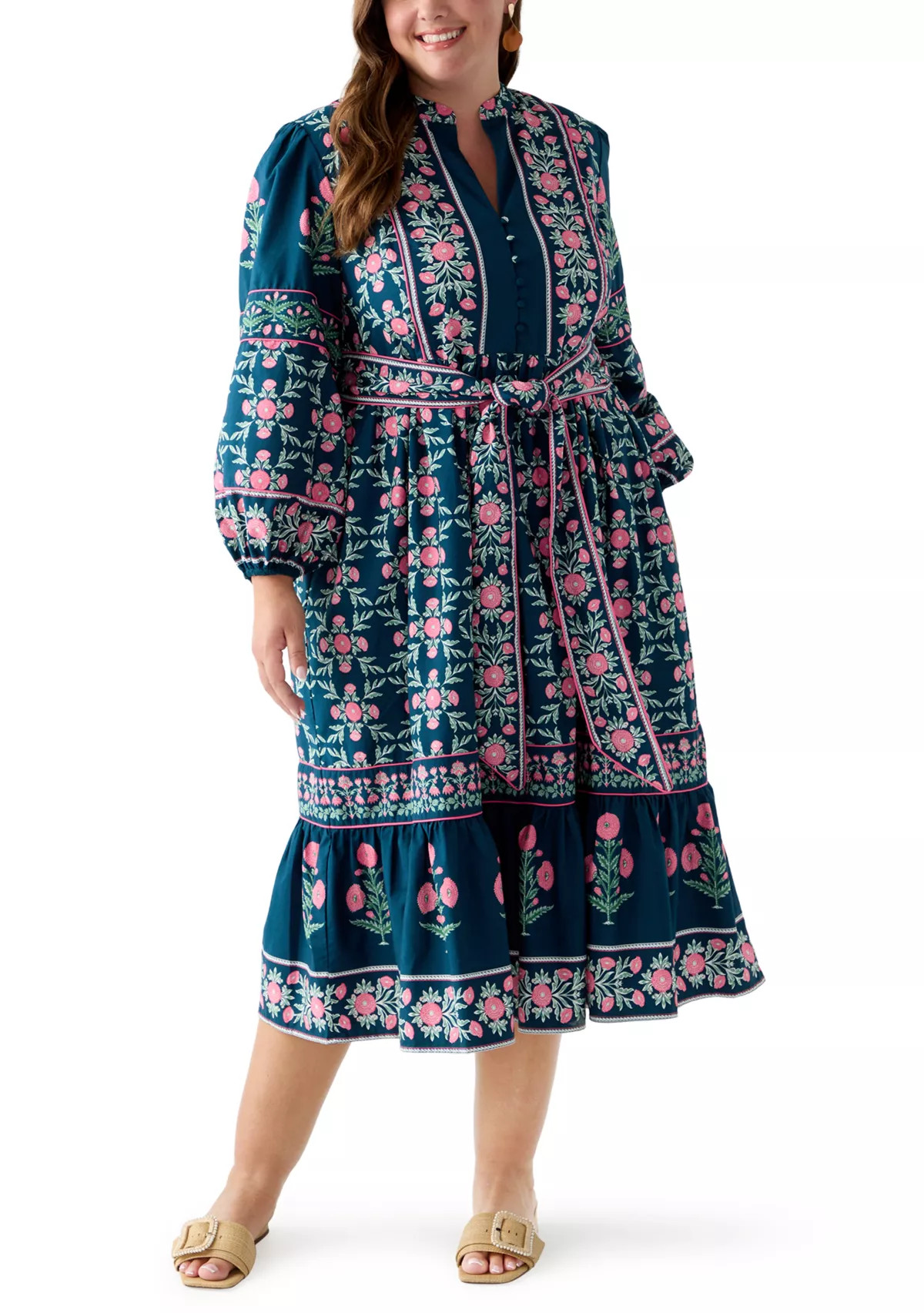 Plus Size  Puff Sleeve Printed Midi Dress | Belk