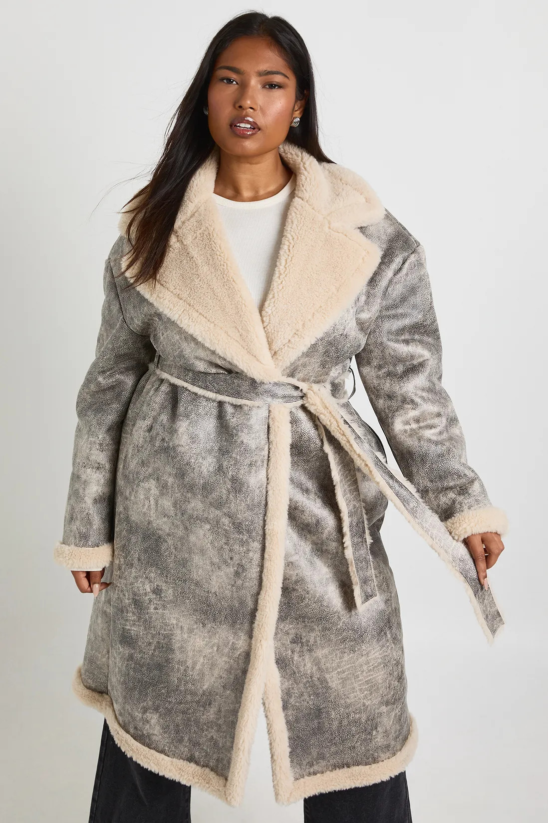 Plus Vintage Look Longline Belted Aviator Jacket | boohoo (US & Canada)