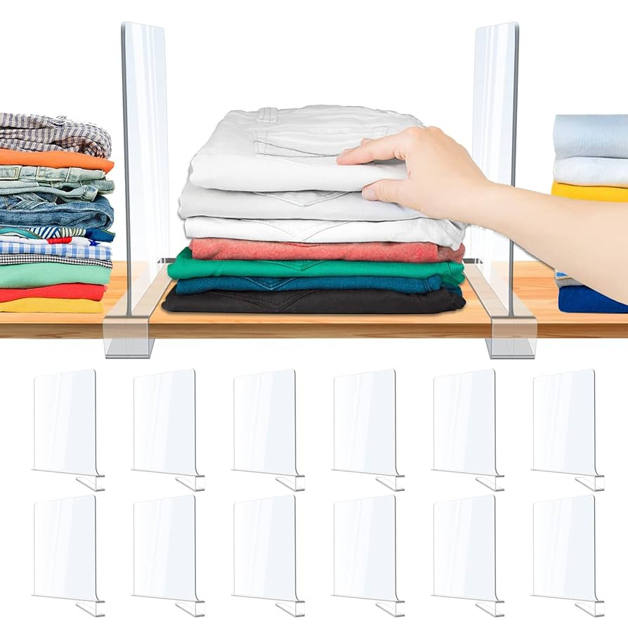 12 Pack Acrylic Shelf Dividers, Clear Shelf Divider for Closet Organization, Closet Shelf Separat... | Amazon (US)