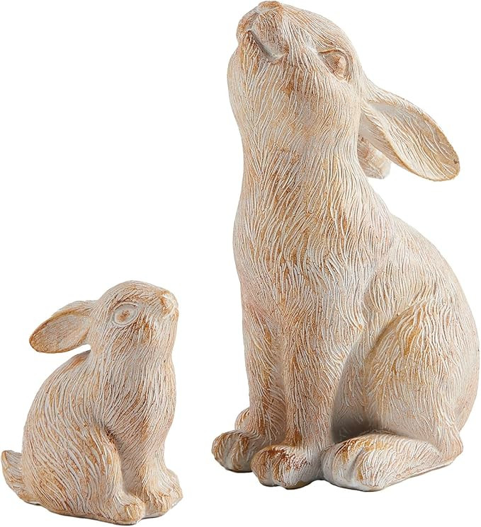 DN DECONATION Set of 2 Easter Bunny Figurines, White and Khaki Resin Rabbit Statue, Rabbit Figuri... | Amazon (US)