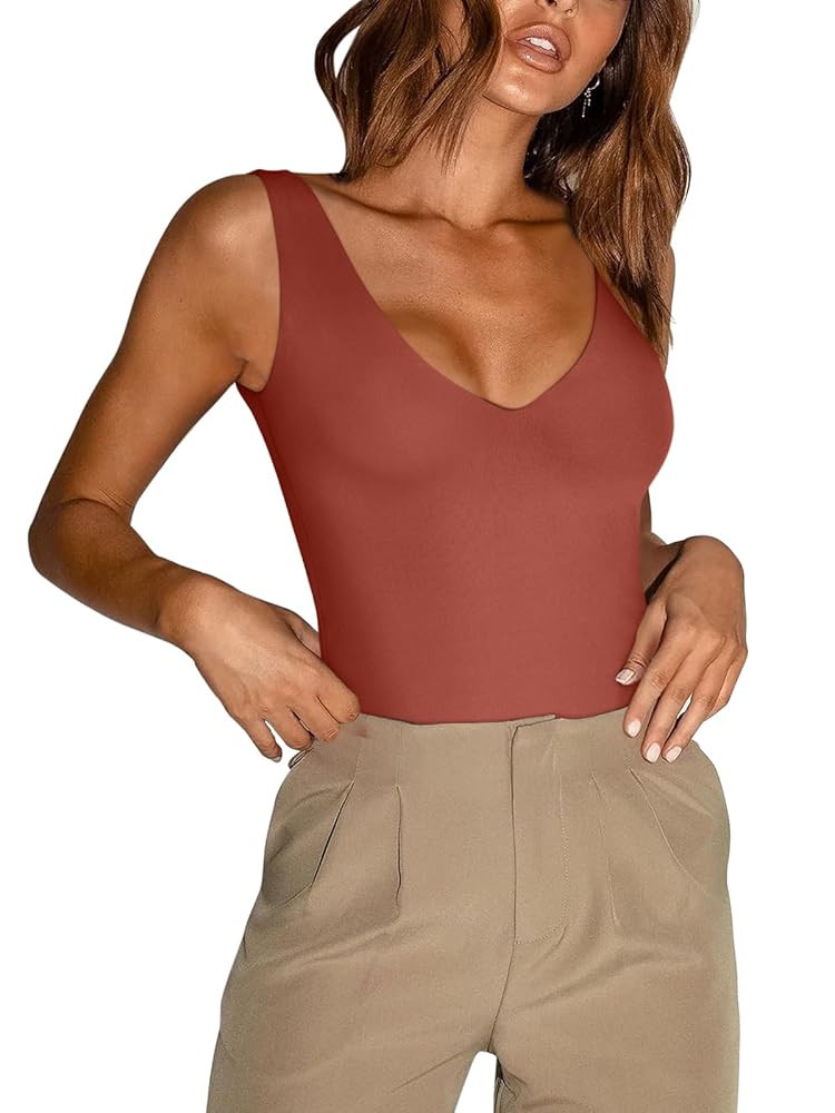 REORIA Butsmooth® Women’s Trendy Sexy Plunge Deep V Neck Sleeveless V Backless Going Out Tank ... | Amazon (US)