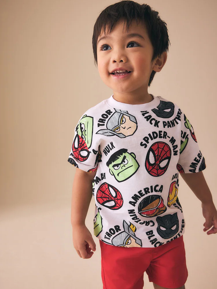 White Marvel Short Sleeve Cotton T-Shirt (6mths-8yrs) | Next US