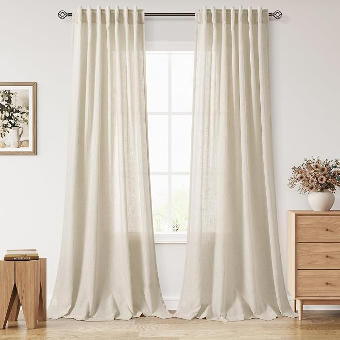 Extra Long 120 Inch Curtains for Living Room Birch Beige Linen Light Filtering Semi Sheer Curtain... | Amazon (US)