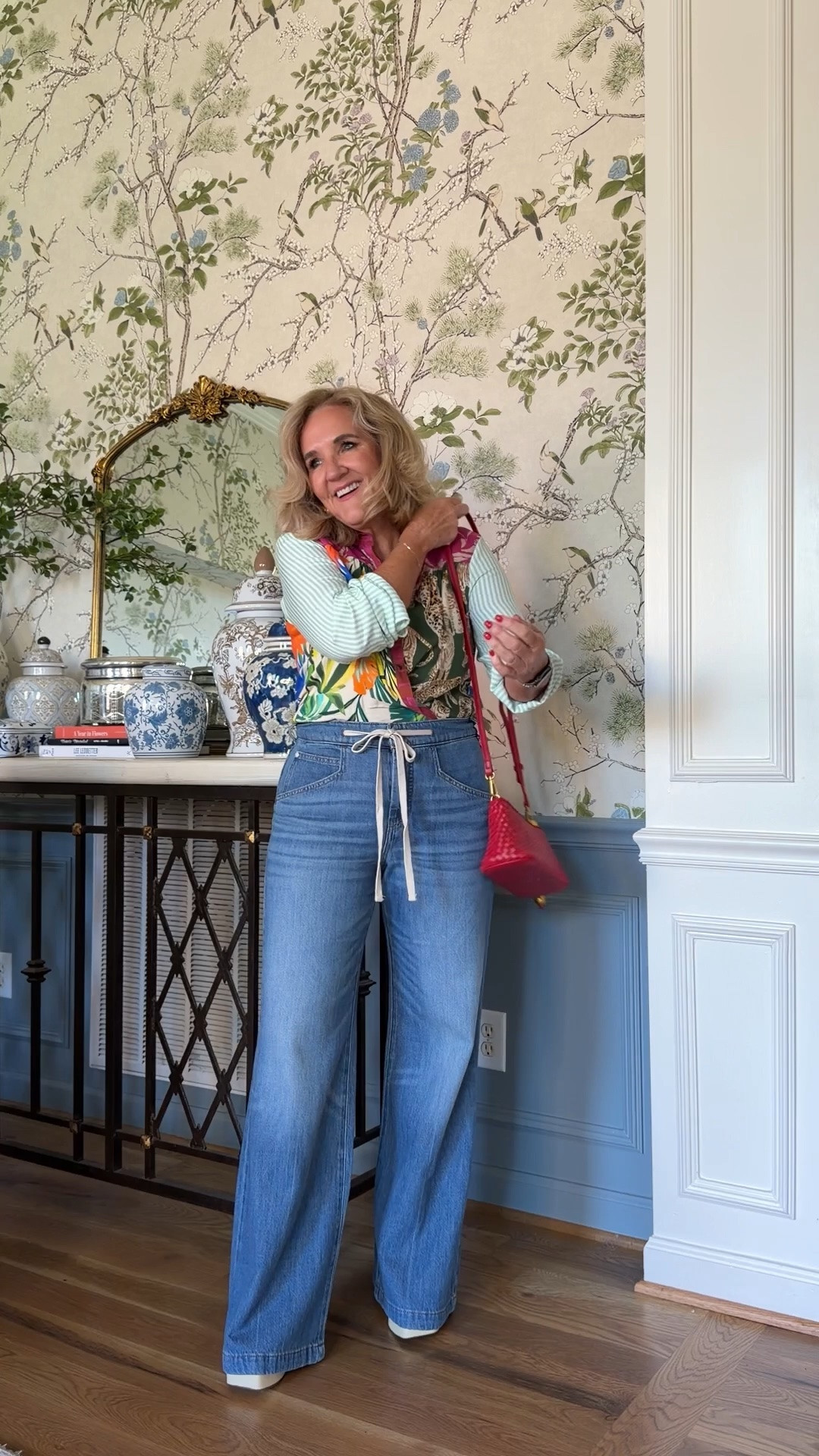 Top size medium 
Jeans 29 regular 
This blouse is so unique. A cute sailboat nautical theme just dropped too.

#LTKOver40 #LTKootd #LTKMidsize