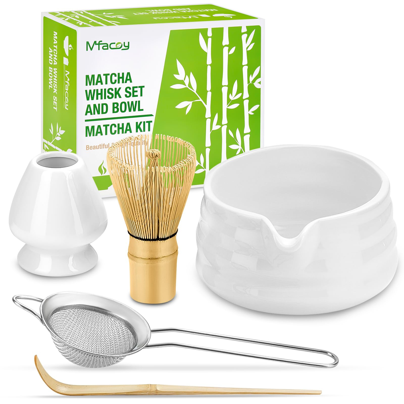 Matcha Whisk Set, Japanese Tea Set (5pcs) includes Matcha Bowl with Spout (19 oz), Bamboo Matcha ... | Amazon (US)