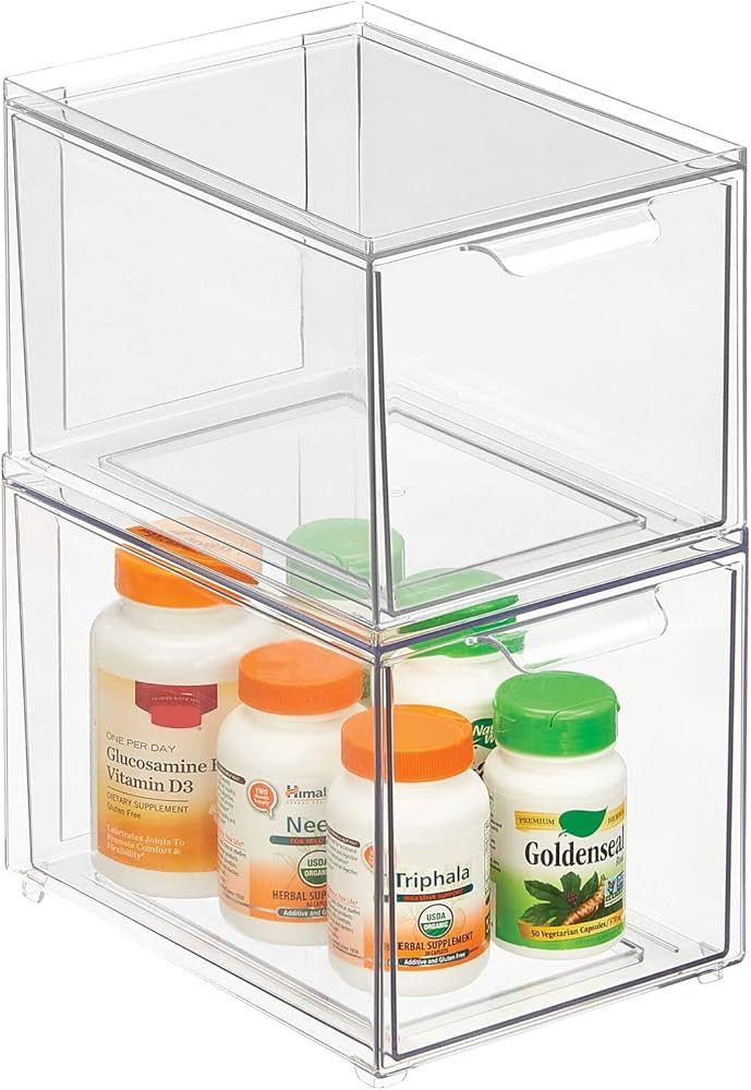 mDesign Plastic Bathroom Organizer Bin w/Pull Out Drawer - Slim Stackable Storage Container for B... | Amazon (US)