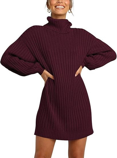 ANRABESS Women Oversized Sweater Dress Turtleneck Batwing Long Sleeve Ribbed Knit Loose 2025 Fall... | Amazon (US)