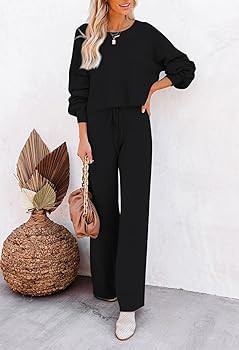 Pink Queen Women's 2 Piece Outfit Sweater Set Long Sleeve Crop Knit Top and Wide Leg Long Pants S... | Amazon (CA)