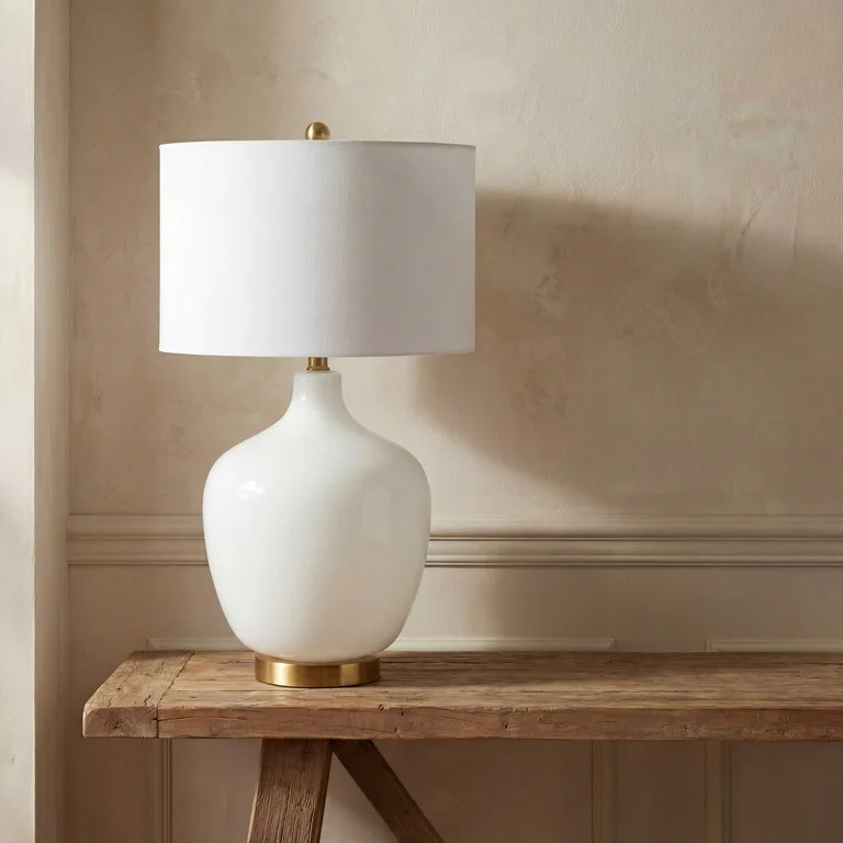 SAFAVIEH Eugenie 27 in. Solid Glass Table Lamp, Antique White | Walmart (US)