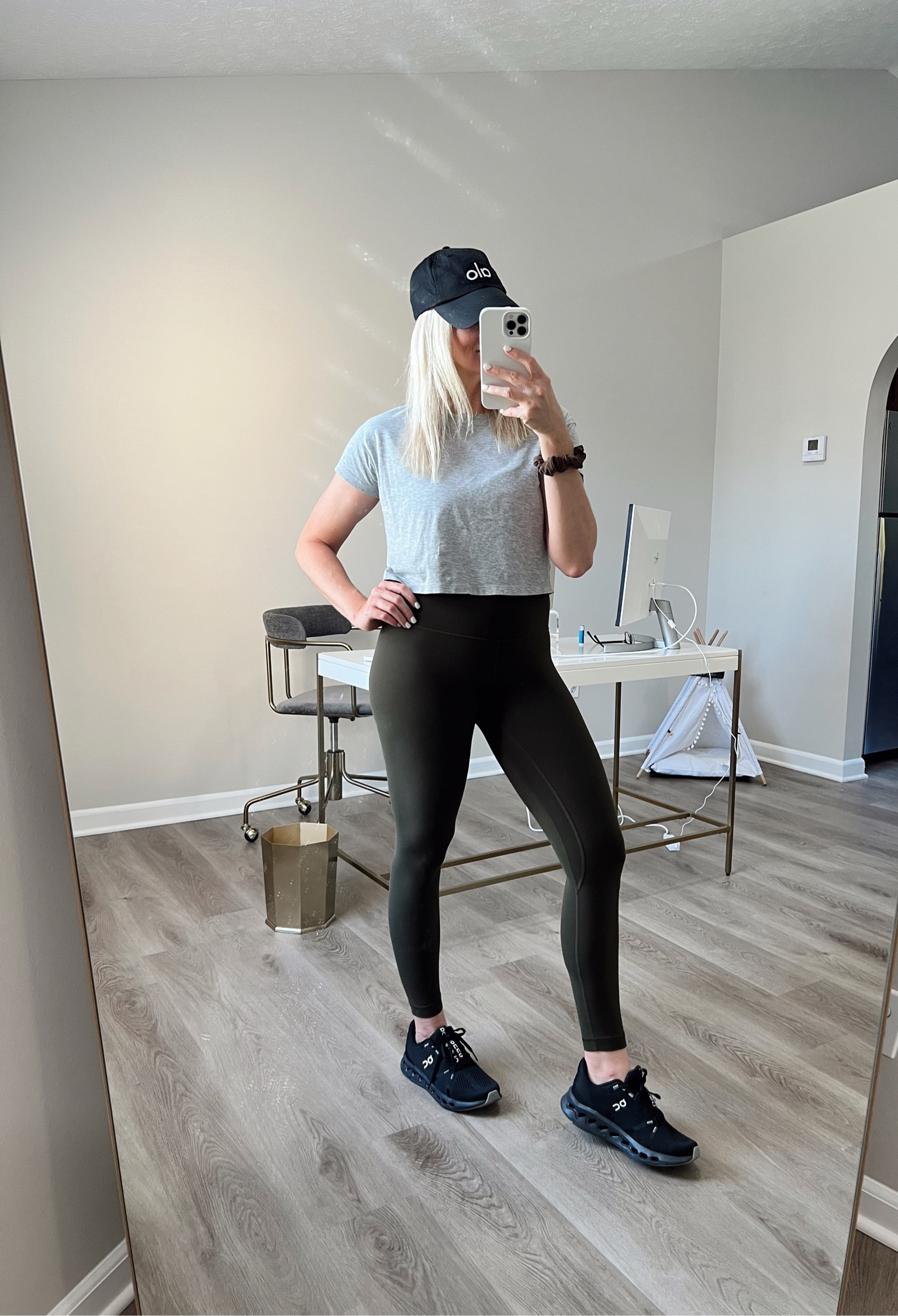 Workout fit. Love these shoes for HIIT, and running- super cushiony and supportive. 

On cloudsurfer 
Lululemon align leggings
Joggers
Flares 
Cropped tee 
Dad hat

#LTKstyletip #LTKshoecrush #LTKfitness
