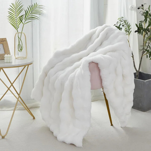 Extra Soft Fuzzy Faux Fur Throw Blanket, Thick Warm Bubble Throw For Bed Couch Sofa Faux Rabbit F... | Wayfair North America