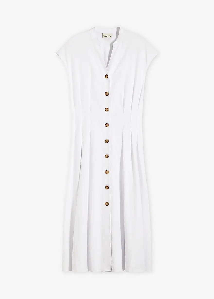modernes tailliertes Kleid aus luftigem Leinenmix - wei\u00df - Damen | Bonprix DE