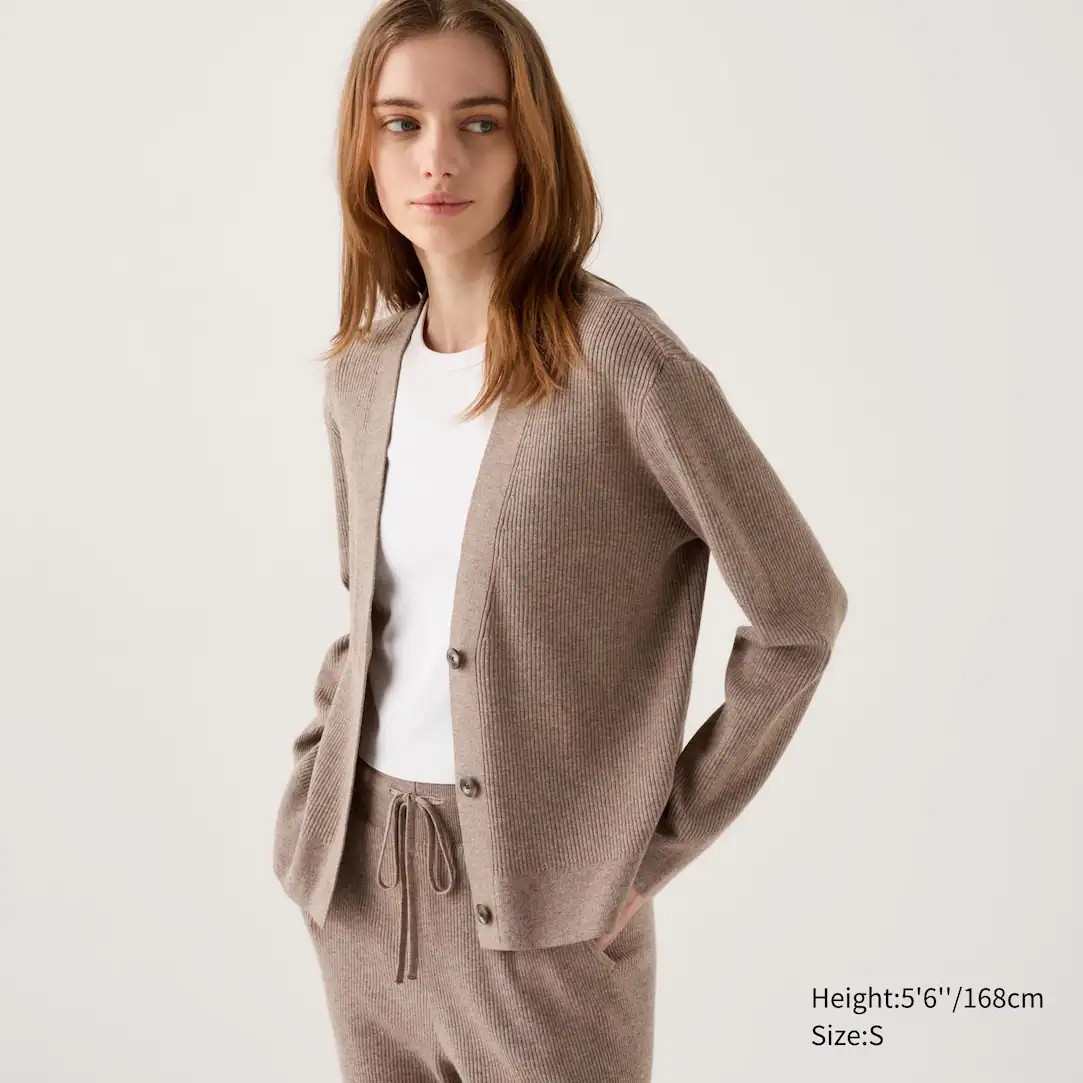 WASHABLE KNIT RIBBED CARDIGAN | UNIQLO (UK)