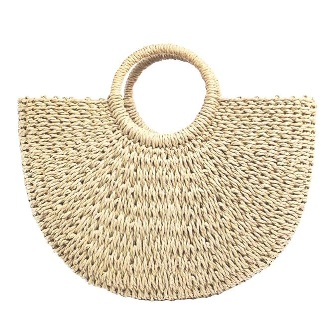 Straw Bag for Women Large Woven Bag Round Handle Ring Tote Retro Purse Hobo Summer Beach Bag | Amazon (US)