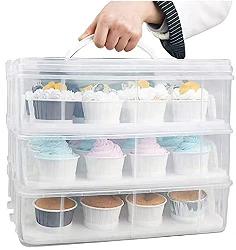 3 Tier Cupcake Carrier with Lid,Holds 36 Cupcakes or 3 Large Cakes Food Transporter Container wit... | Amazon (US)