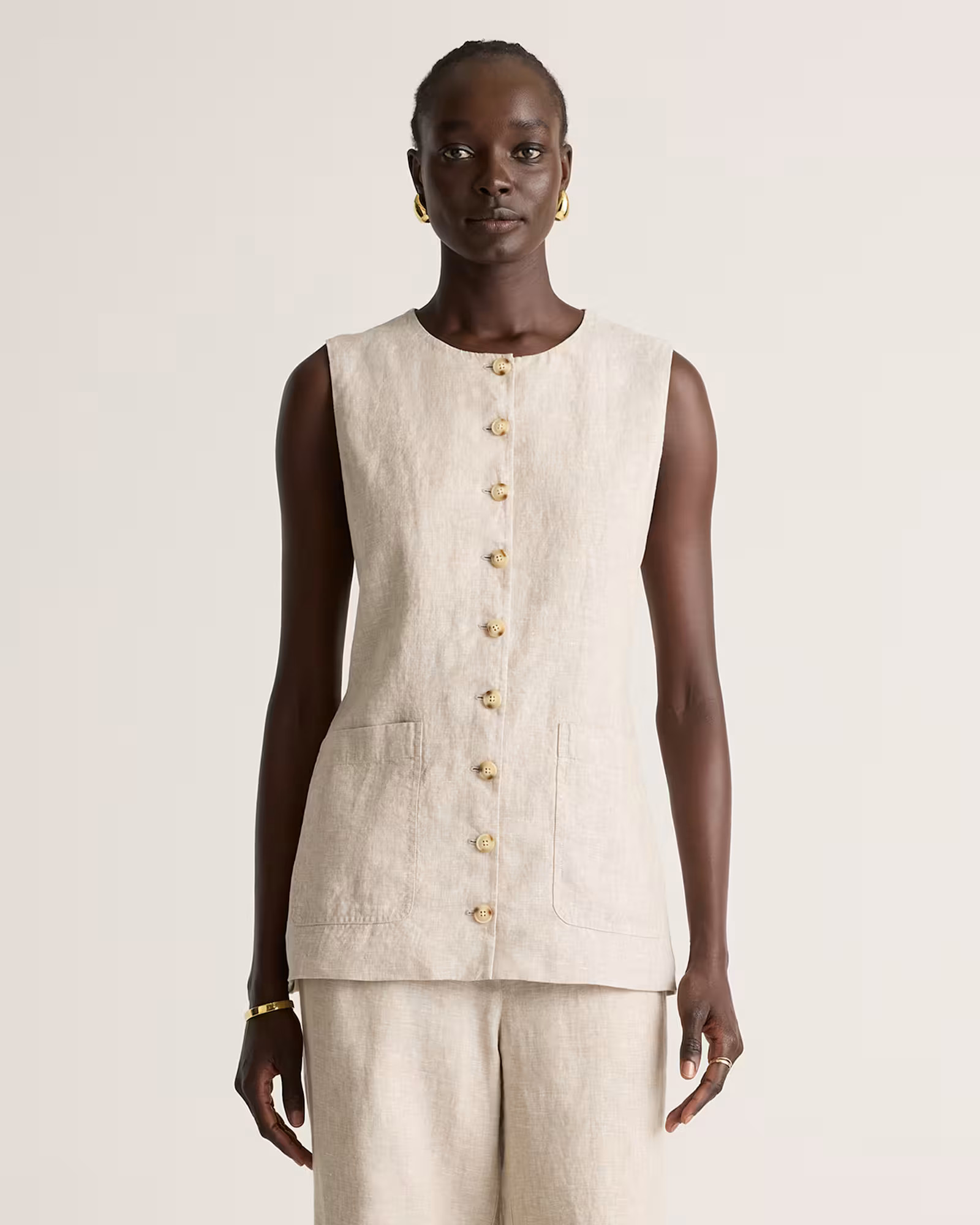 100% European Linen Longline Vest in Flax | Quince