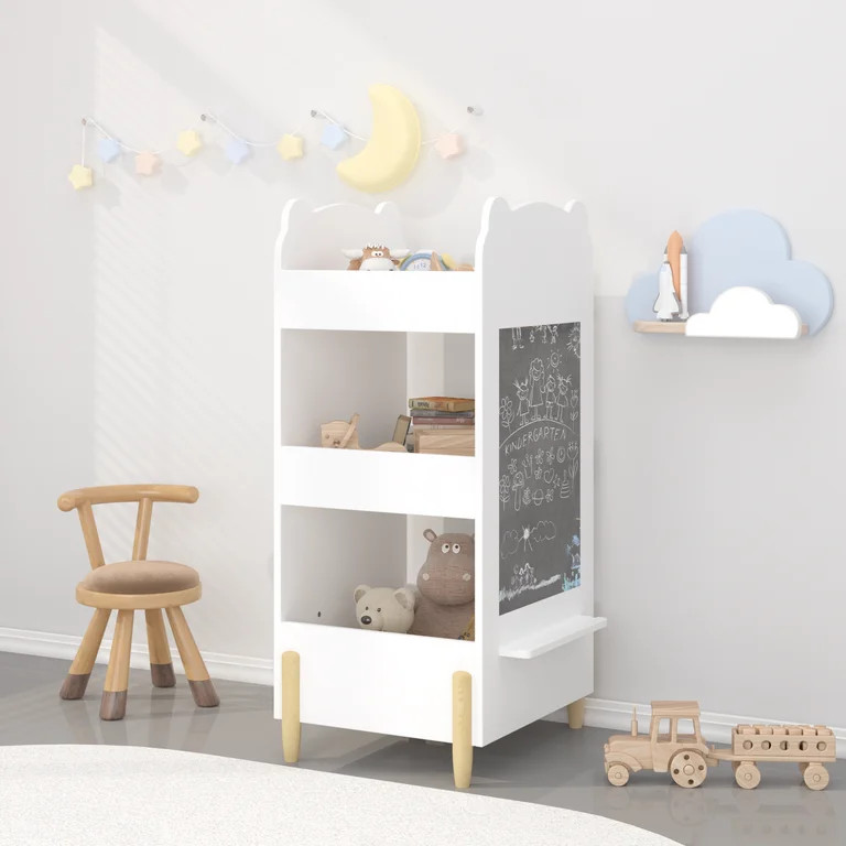 Kids Furniture Kids Bookshelf with Chalkboard Side – Bear-Shaped Wooden Bookcase with 3-Tier St... | Walmart (US)