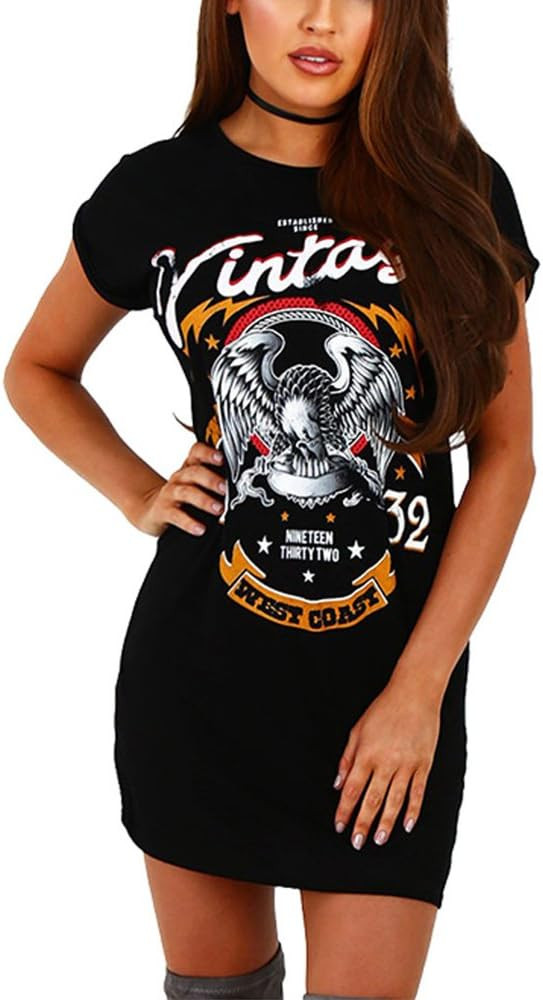 MiiVoo Women's Short Sleeve Punk Print T-Shirt Dress Sexy Hole Mini Dress Casual Tops Tee | Amazon (US)