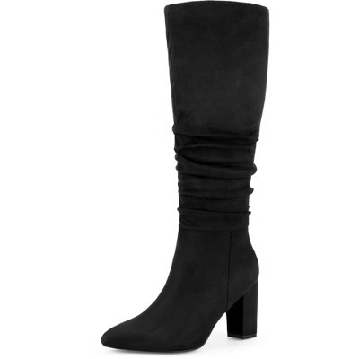 BLISSFUL STEP Wrinkled Pointed Toe Chunky Heel Knee High Sock Boots for Women 9.5 Black | Target