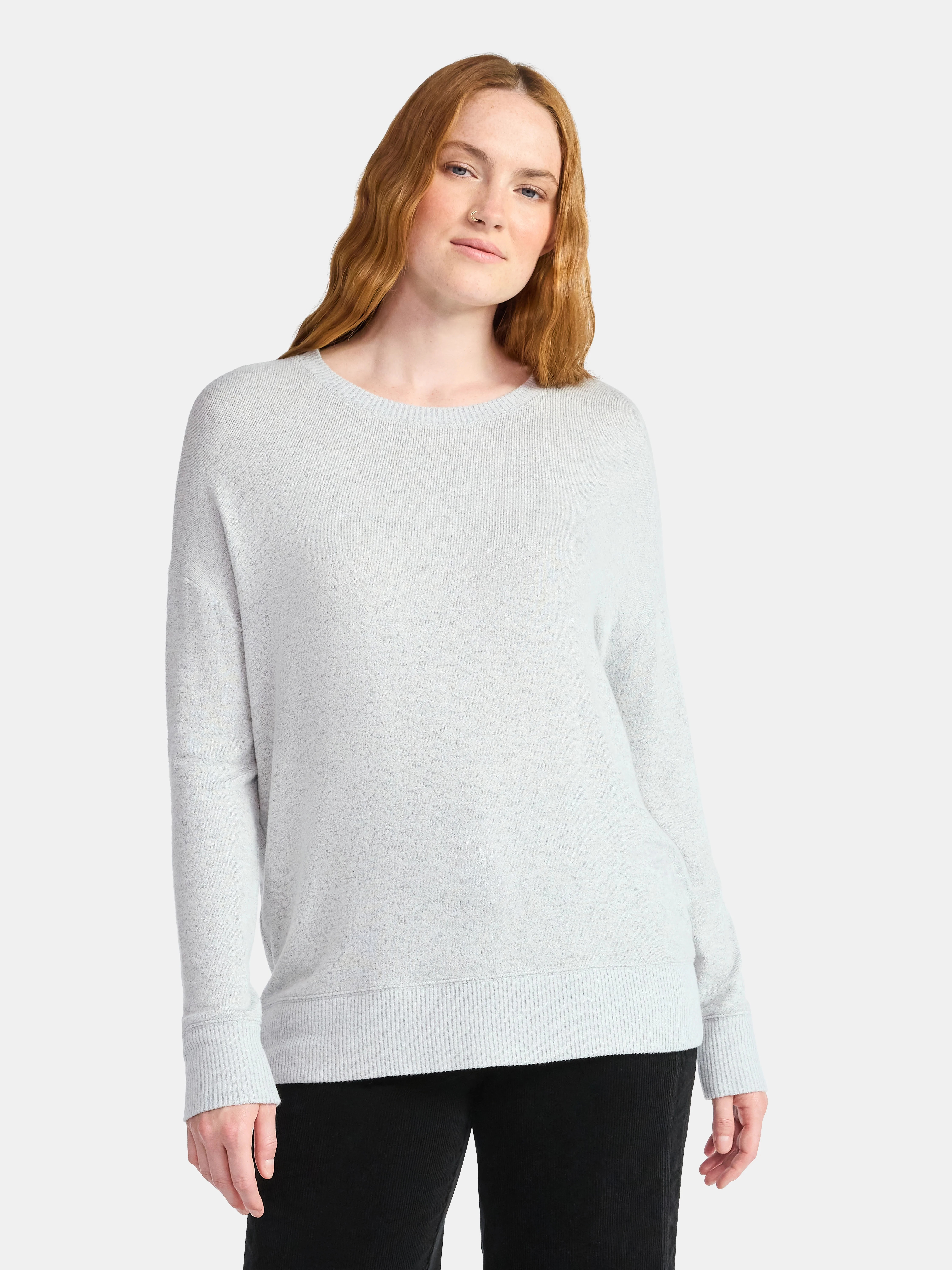 Time and Tru Women's Hacci Knit Tee with Long Sleeves, Sizes XS-XXXL | Walmart (US)
