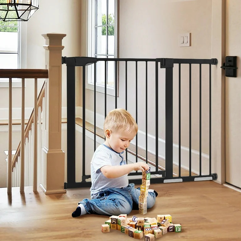 29.5"-43.3" Caveen Extra Wide Safety Baby Gate for Stairs Doorways, Top of Stairs, Black | Walmart (US)