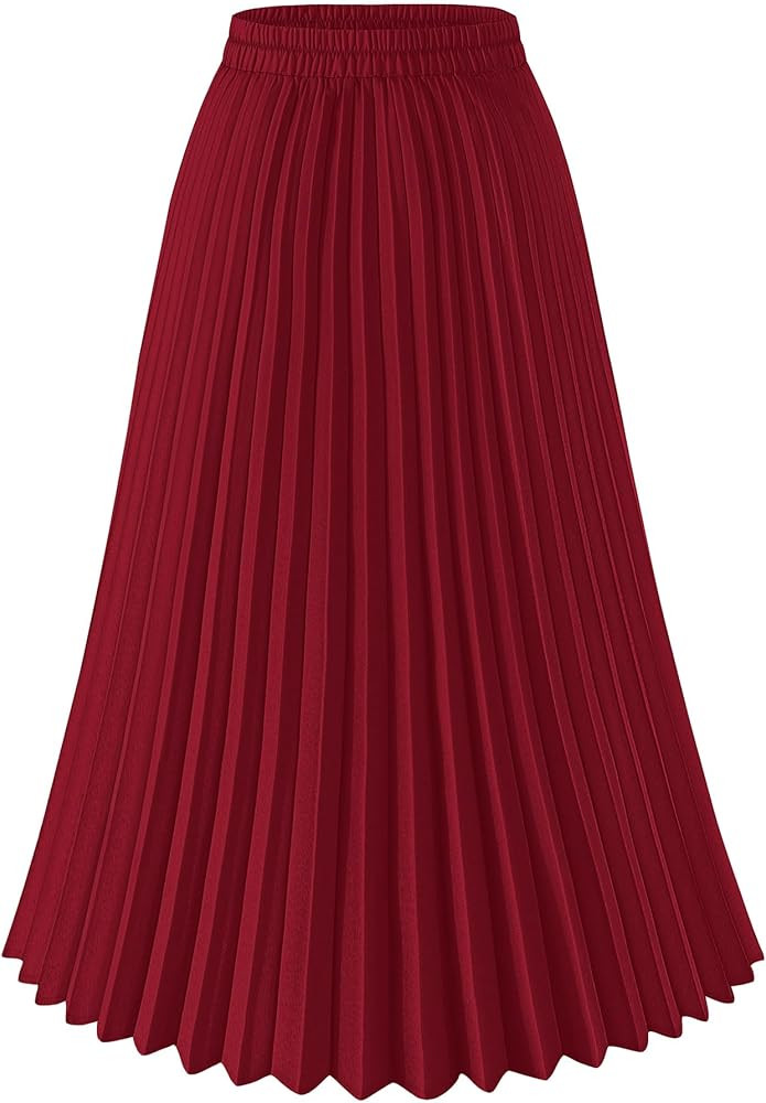 Basoteeuo Womens Skirt Leopard Print Midi Long Shirring Pleated Skirts High Waisted A Line Skirts | Amazon (US)