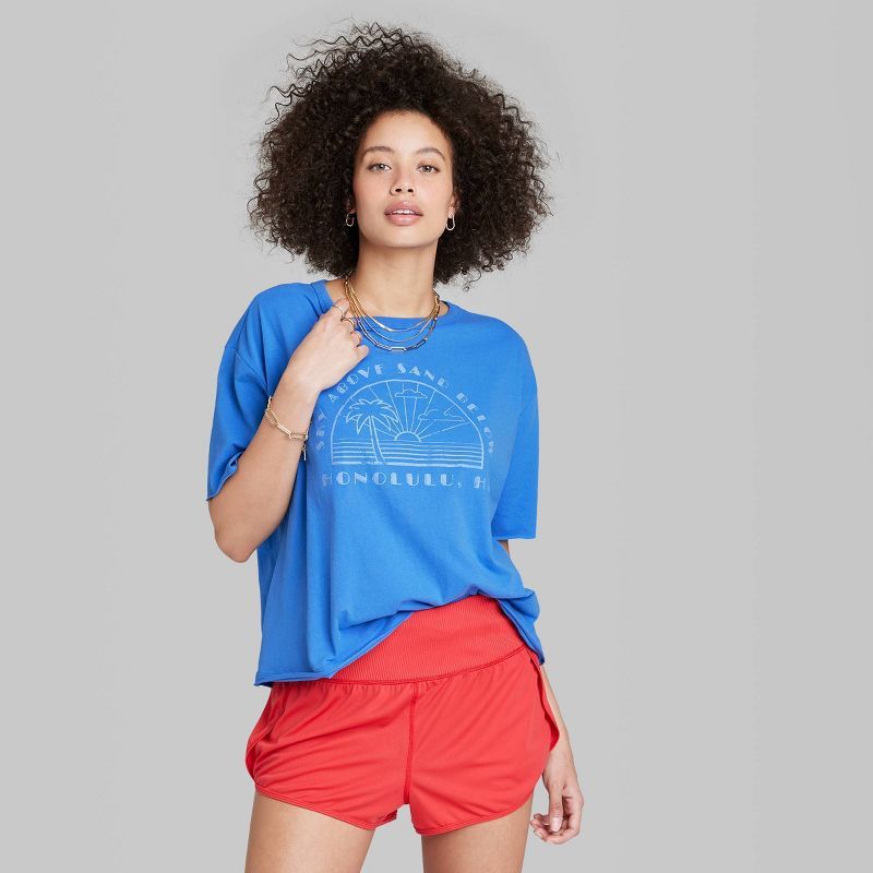 Women's Ascot + Hart Honolulu Short Sleeve Graphic T-Shirt - Blue | Target