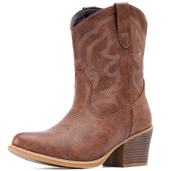 Cowboy Boots for Women Wide Suede Ankle Western Cowgirl Boots Mid Calf Pointed Toe Short Chunky C... | Walmart (US)