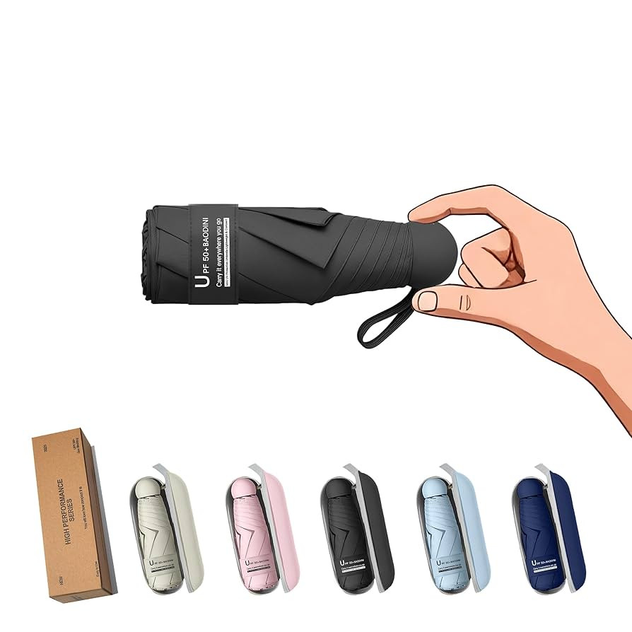 BAODINI Travel Essentials Mini Umbrella for Purse With Case Small Compact UV Sun Protection Light... | Amazon (US)