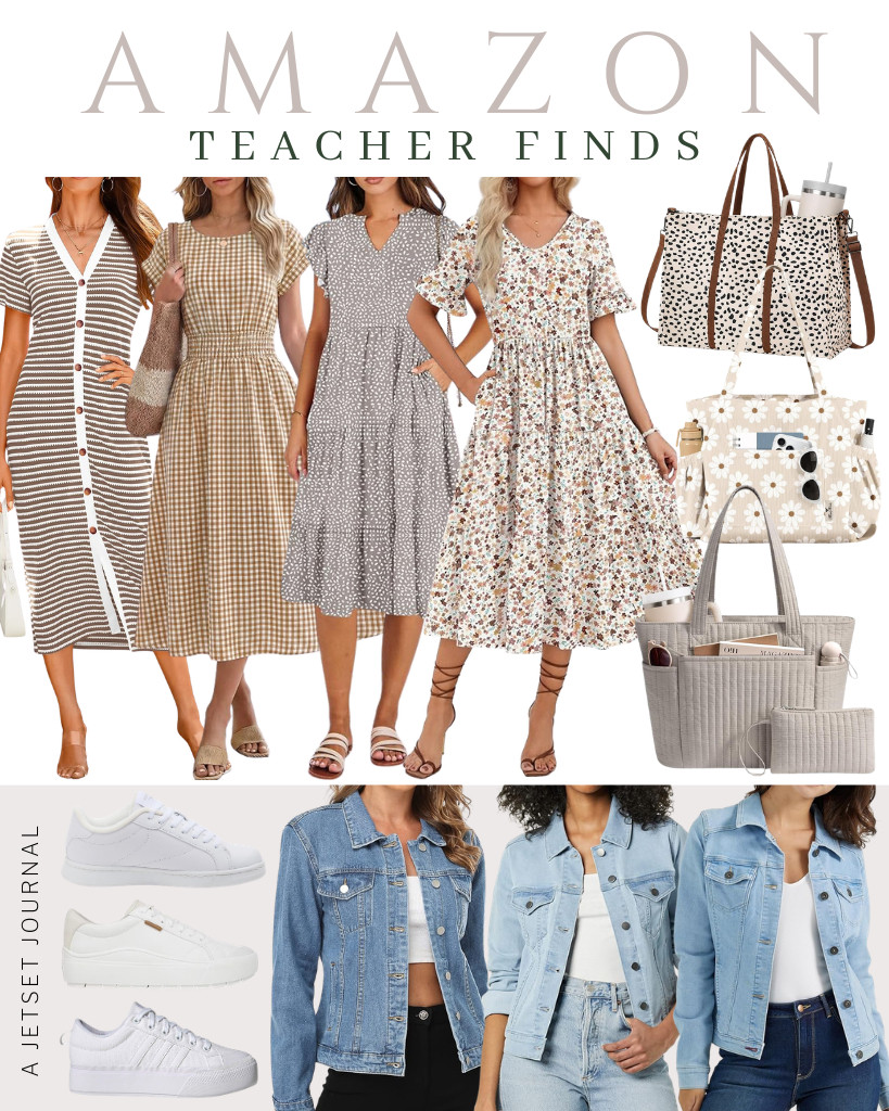 So excited to share these chic Teacher Outfit Ideas! If you feel like wearing dresses, you will love these BTFBM, ANRABESS, and ZEAGOO midi dresses! If it gets a bit chilly, you can layer with MISS MOLY or Wrangler denim jackets. These sneakers from Dr. Scholl’s, Reebok, and adidas are perfect for these fits, too! Bagstellar’s quilted tote bag and Miss Adola’s corduroy tote bag match this look. 

 #LTKSeasonal #LTKSaleAlert #LTKTravel