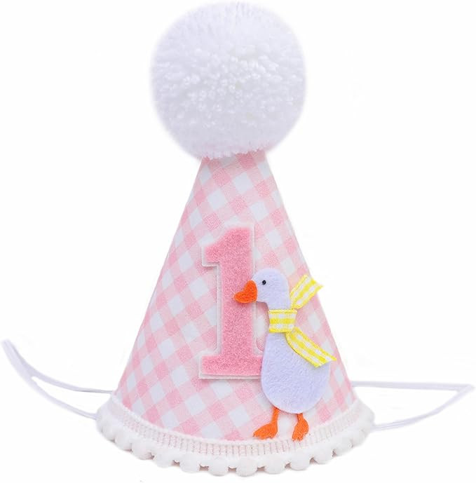 One Silly Goose 1st Birthday Hat for Girls - Silly Goose 1st Birthday Decorations, Pink Gingham 1... | Amazon (US)