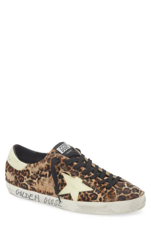 Golden Goose Super-Star Leopard Print Genuine Calf Hair Sneaker in Beige Brown Black Leo/Yellow at Nordstrom, Size 9Us | Nordstrom
