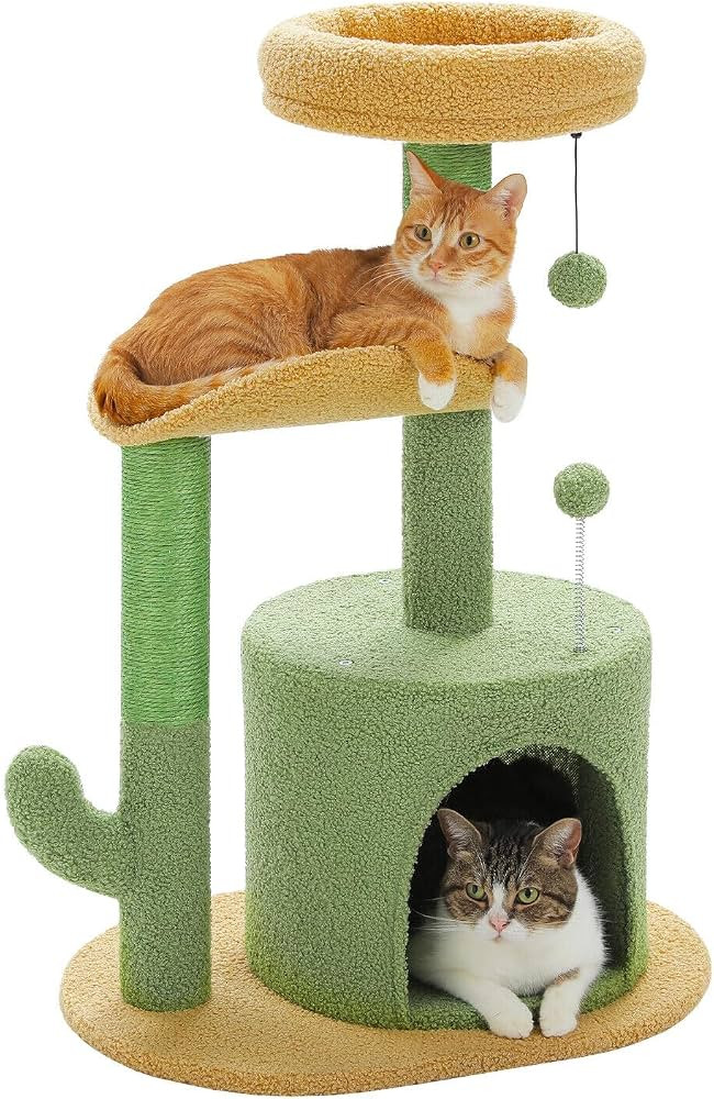 PAWZ Road Cactus Cat Tree Small Cat Tower 32” Cat Scratching Post with Curved Perch, Cozy Cat C... | Amazon (US)