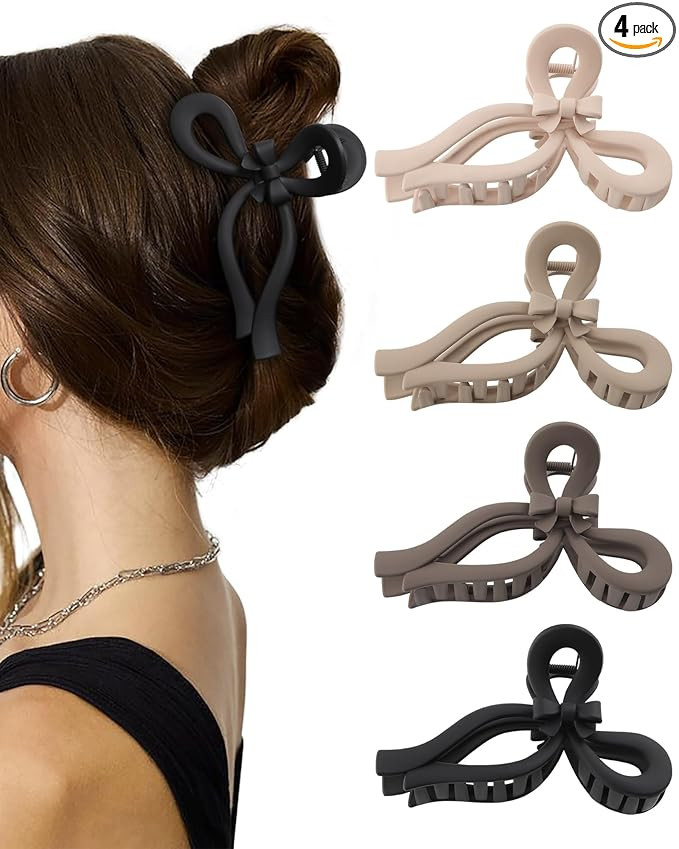 4 PCS Bow Hair Clips for Women Bow Claw Clip 5" Large Hair Claw Clips for Thick and Long Hair Cut... | Amazon (US)