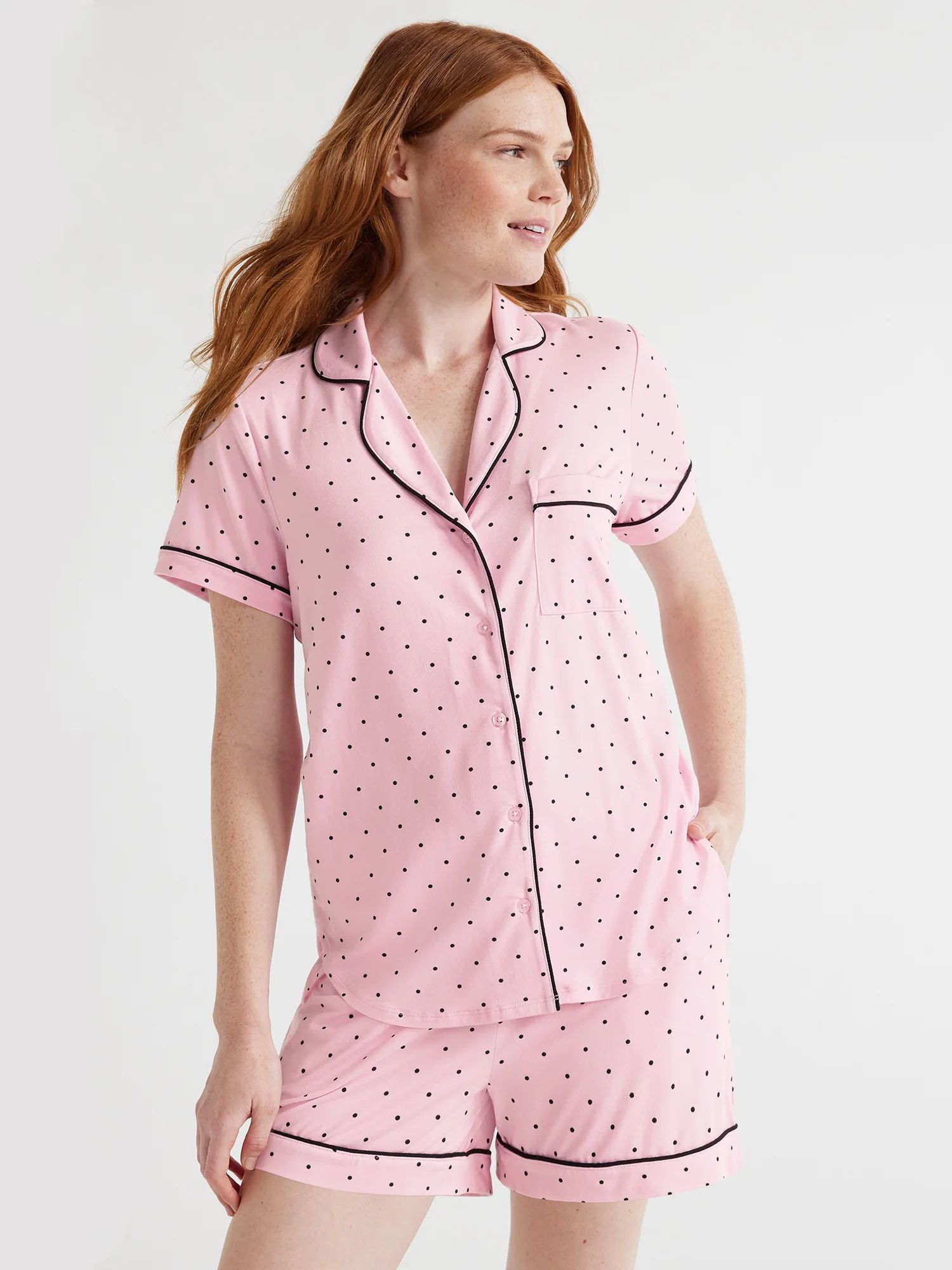 Joyspun Women’s Short Sleeve Notch Collar Top and Shorts Knit Pajama Set, 2-Piece, Sizes S to 3... | Walmart (US)