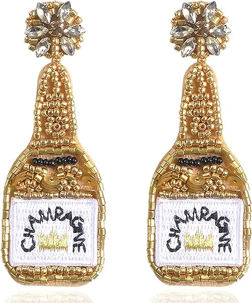 Champagne Fun Earrings Dangling 2 Pairs, Novelty Fashion Funky Champagne Wine Bottle Alcohol Rhin... | Amazon (US)