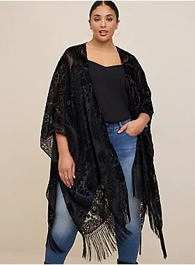 Velvet Burnout Fringe Ruana | Torrid (US & Canada)