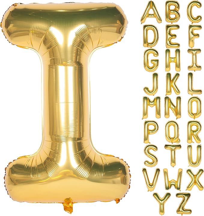 Letter Balloons 40 Inch Giant Jumbo Helium Foil Mylar for Party Decorations Gold I | Amazon (US)